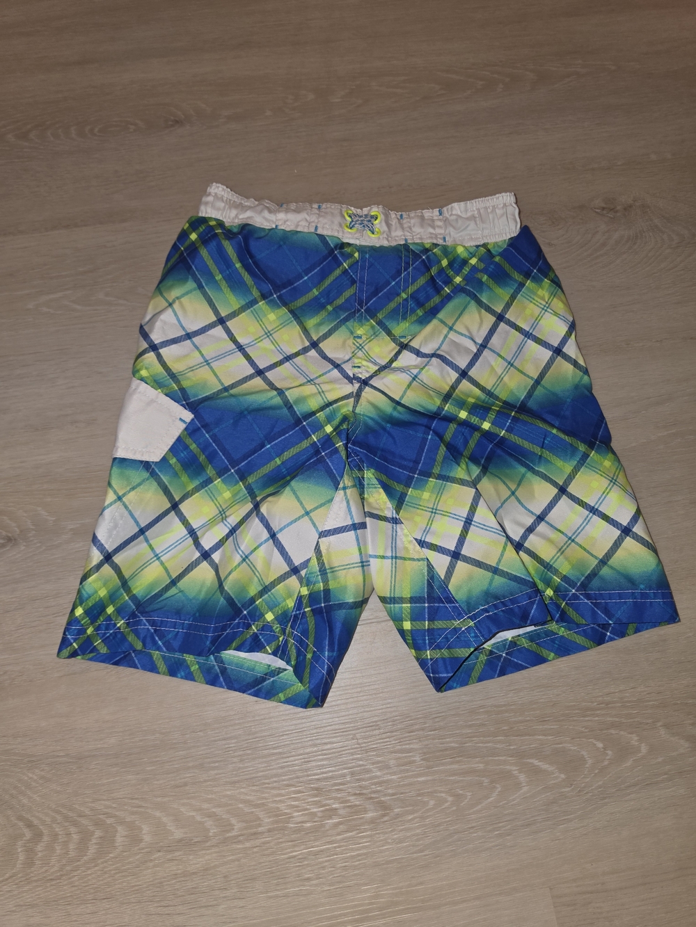 Boy's Blue & Lime Plaid Swim Shorts